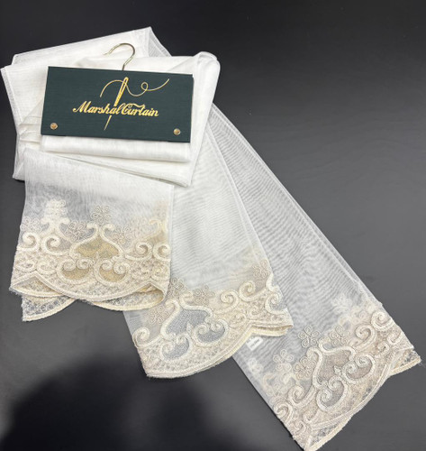 پرده تور ابریشم پایین /بغل حاشیه کار شده برند مارشال کد AL-124